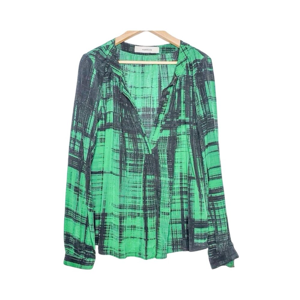 Thakoon Blouse in an Emerald Green and Black Print - Size 8